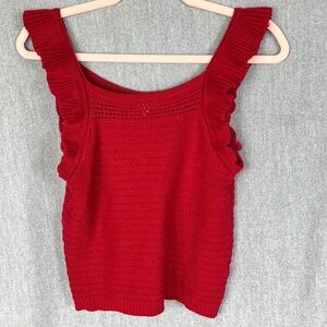 Hem & Thread Women Woven Knit Ruffle Strap Cropped Tank Sz S Boho Vaca Cottage